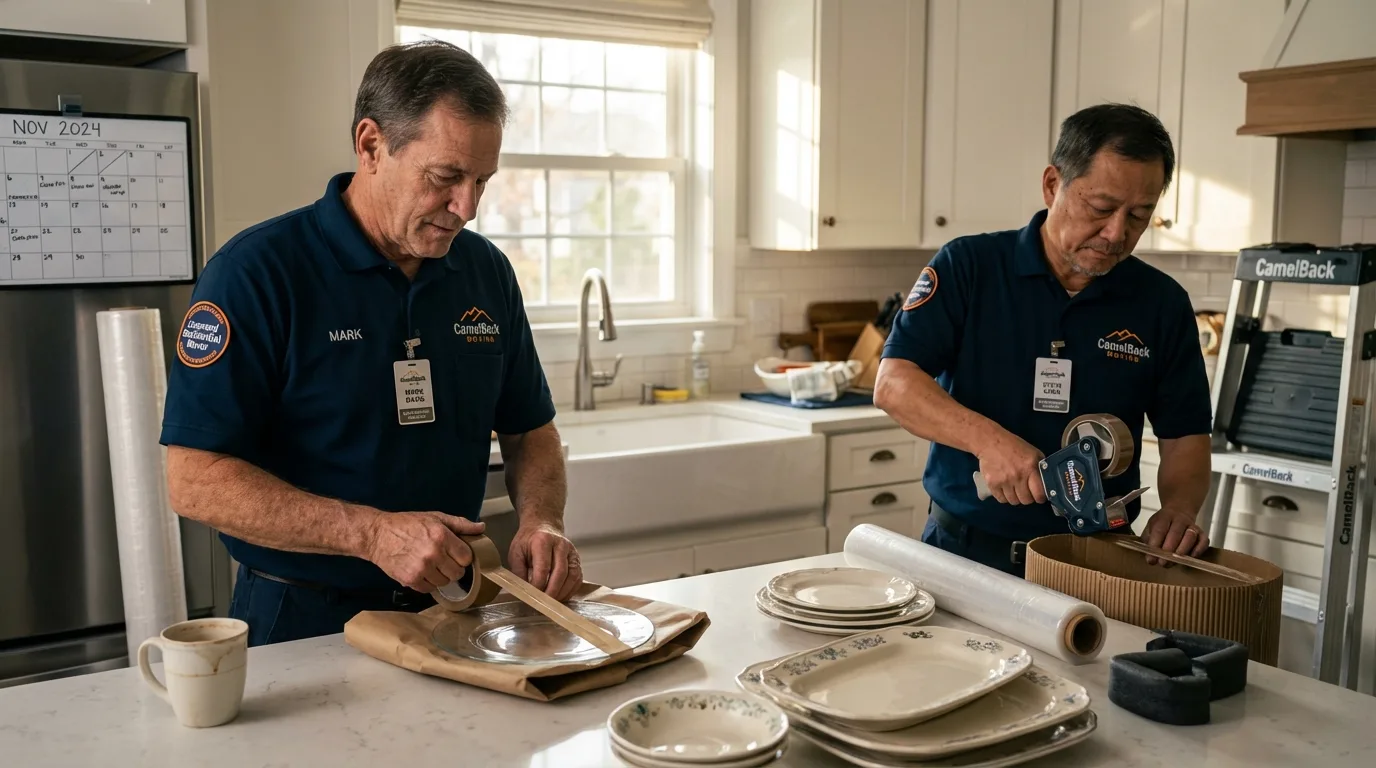 Professional crew packing kitchen dishware in Liberty, KY